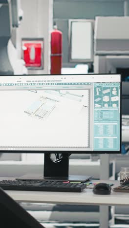 vertical video empty engineering workspace in a high tech solar panels factory