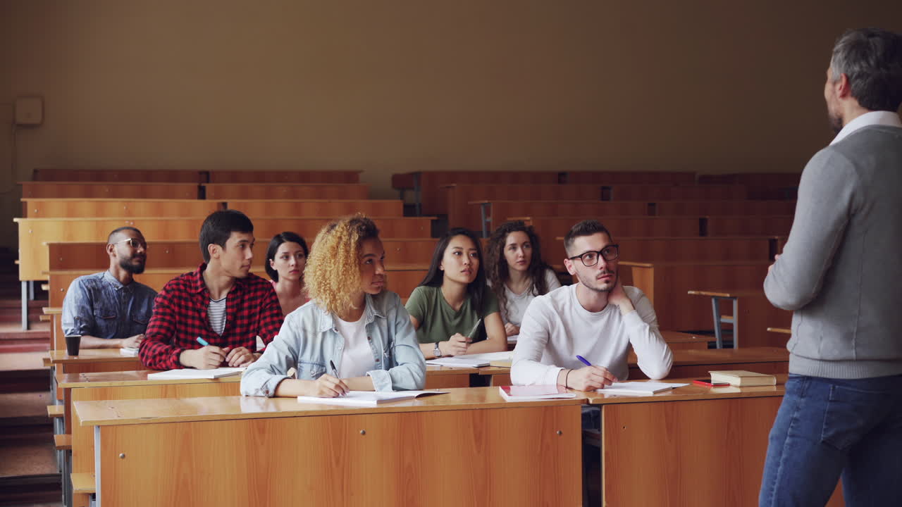 Students in a university lecture hall