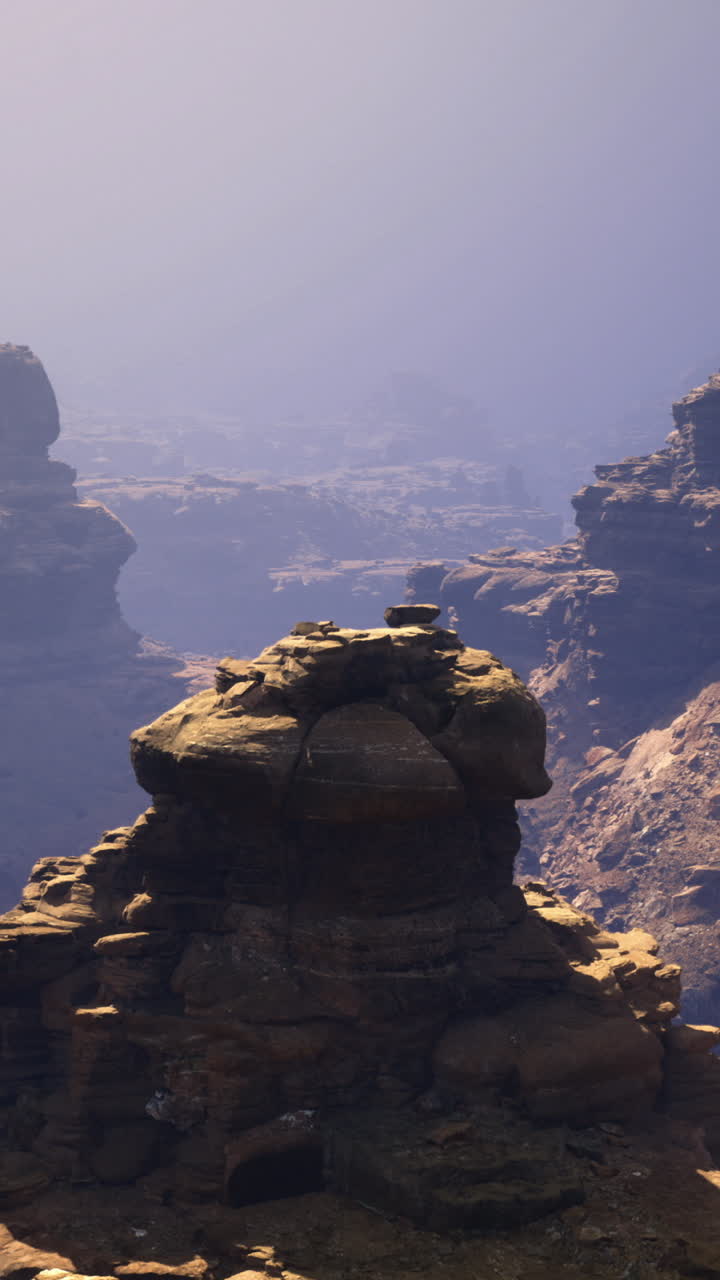 Exploring a rugged landscape during twilight in an arid canyon
