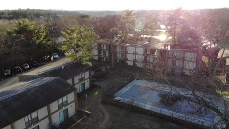 aerial footage coming down from the sky to housing complex