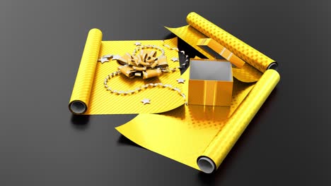 papel de envoltura de regalo dorado y caja de regalo en pantalla verde, aislado - video de bucle