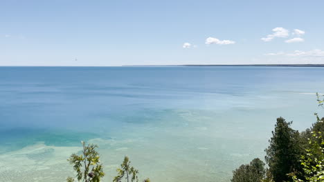 high angle view of lake michigan as seen from mackinac island on a sunny summer day