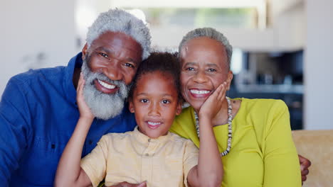 grandfather, grandma or face of child in happy