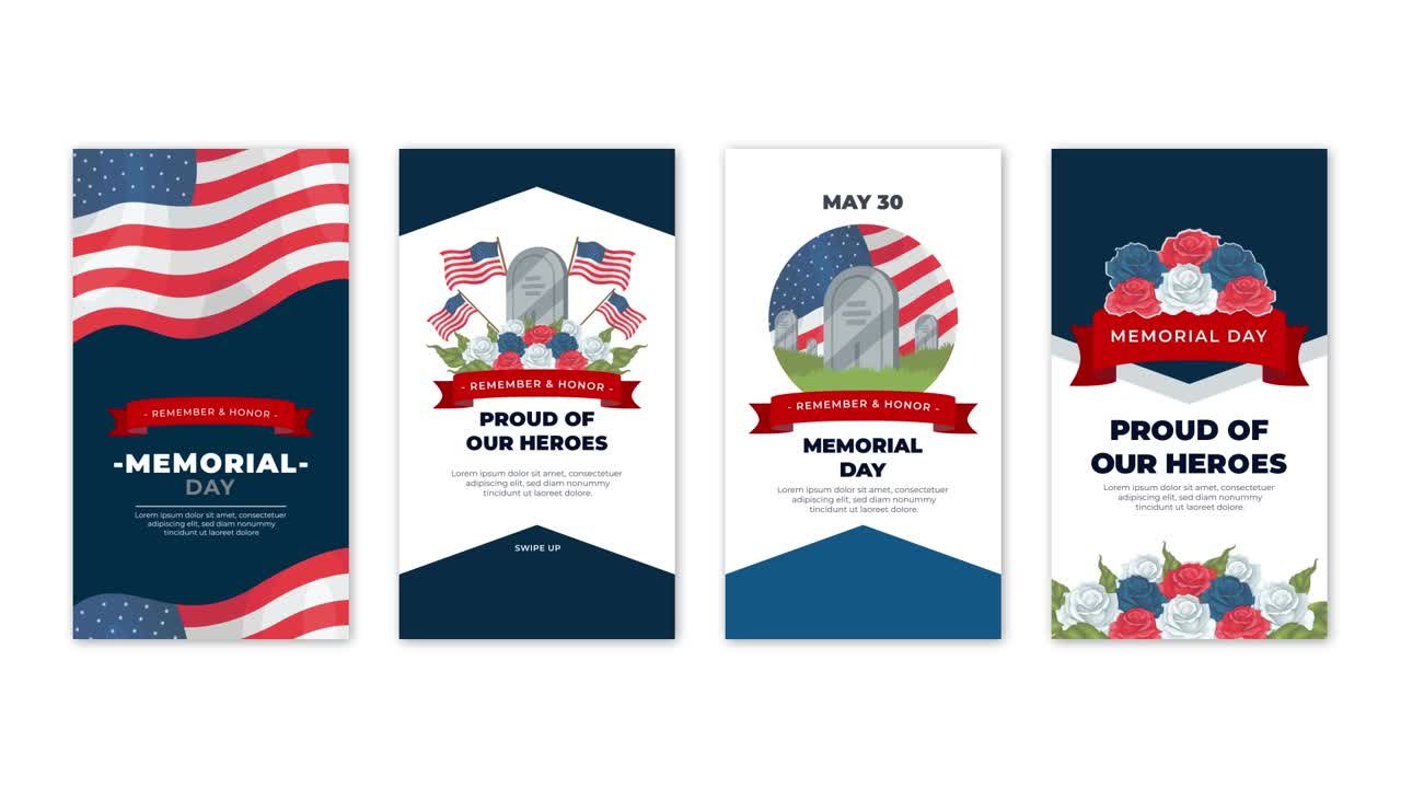 Memorial Day graphics with American flag and flowers