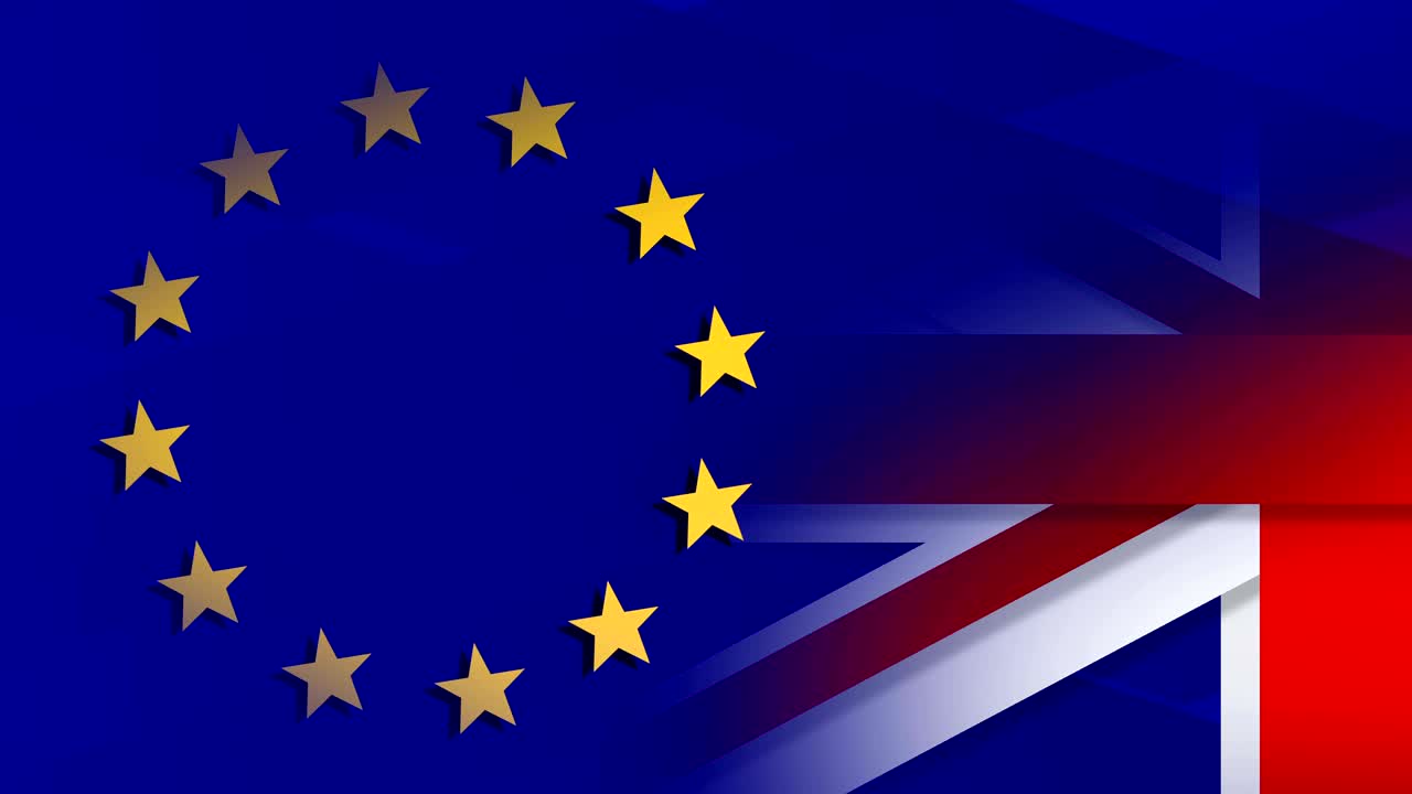 4k Animated blue banner. Brexit strategy concept: UK leaving the EU.