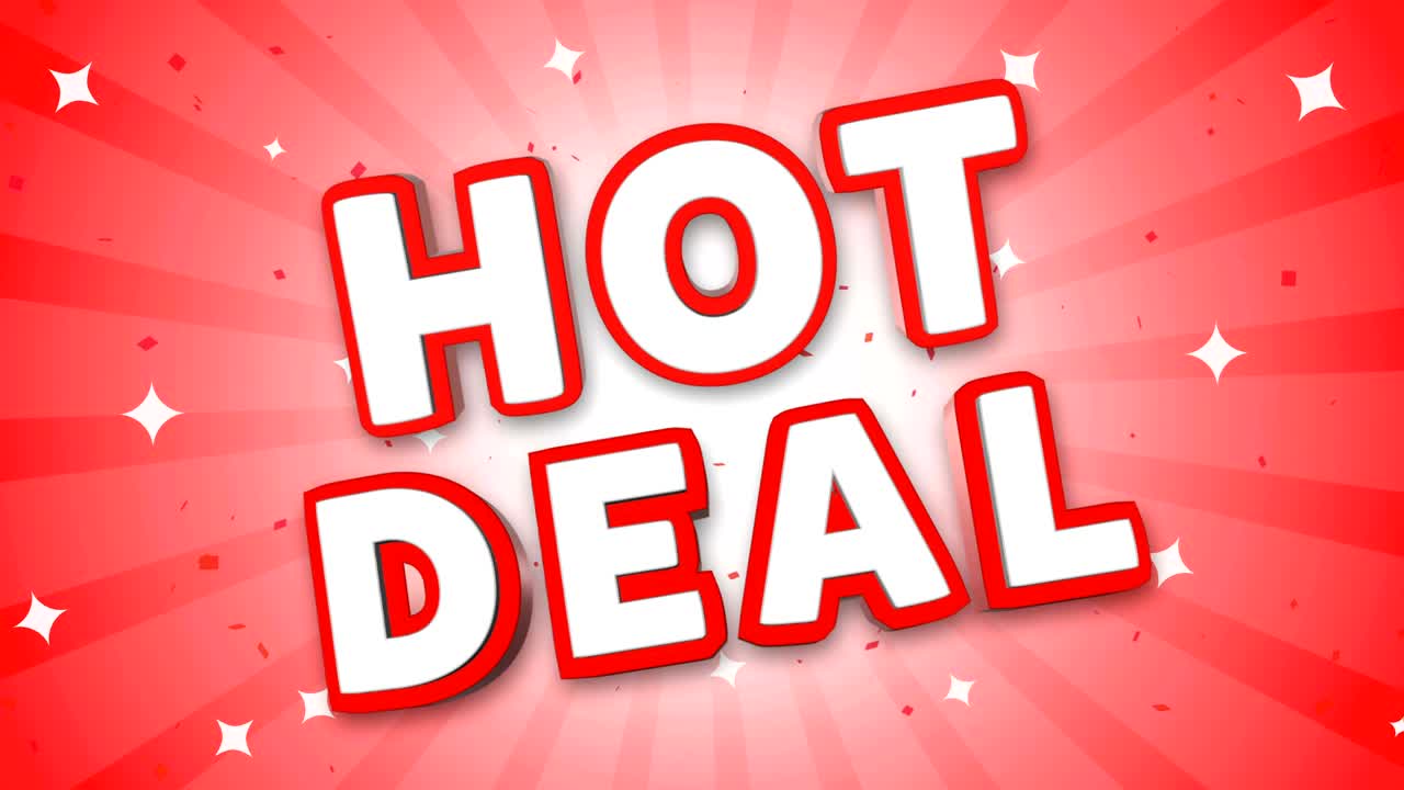 뜨거운 거래 3d 텍스트가 떨어지는 콘페티 배경에