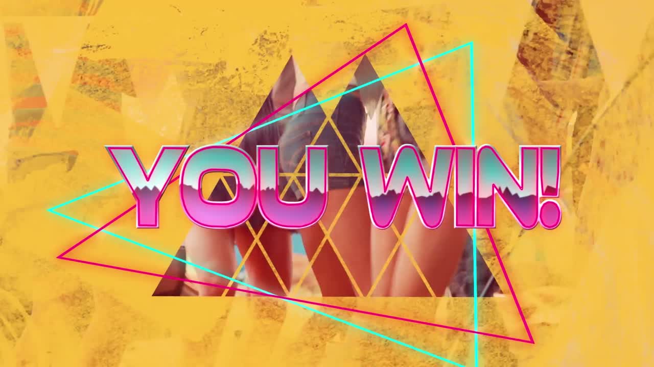 노란색 배경에 기하학적 모양 위에 텍스트를 이기는 애니메이션