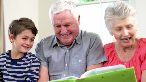 Abuelos-Leyendo-Un-Libro-A-Sus-Nietos