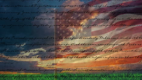 constitución escrita de los estados unidos y bandera