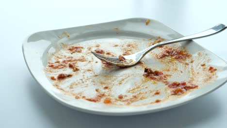 empty plate with leftovers and fork