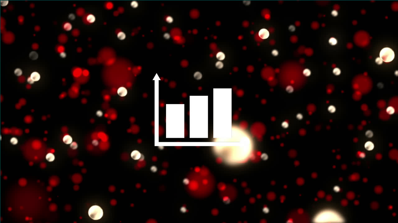 검은색 배경에 대한 빨간색과 황금색 빛의 반점에 대한 바 그래프 아이콘