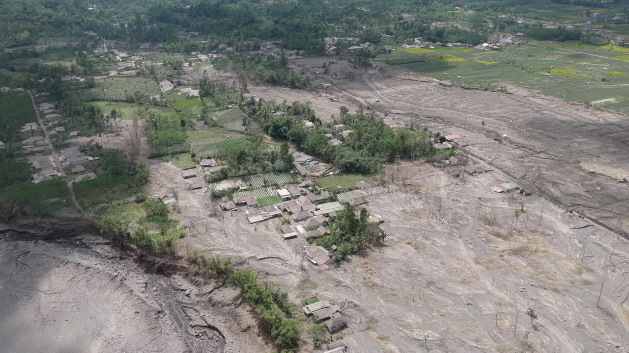 Devastating lava flow aftermath from semeru volcano eruption