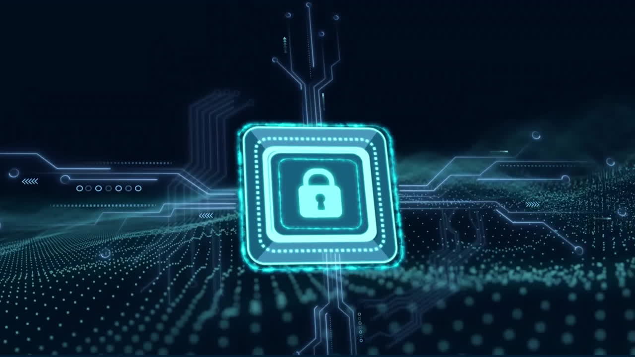 Animation of data processing over online security padlock