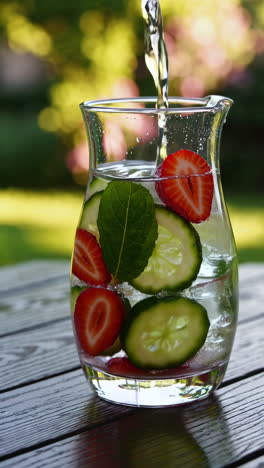 refreshing infused water with strawberries, cucumber, and mint