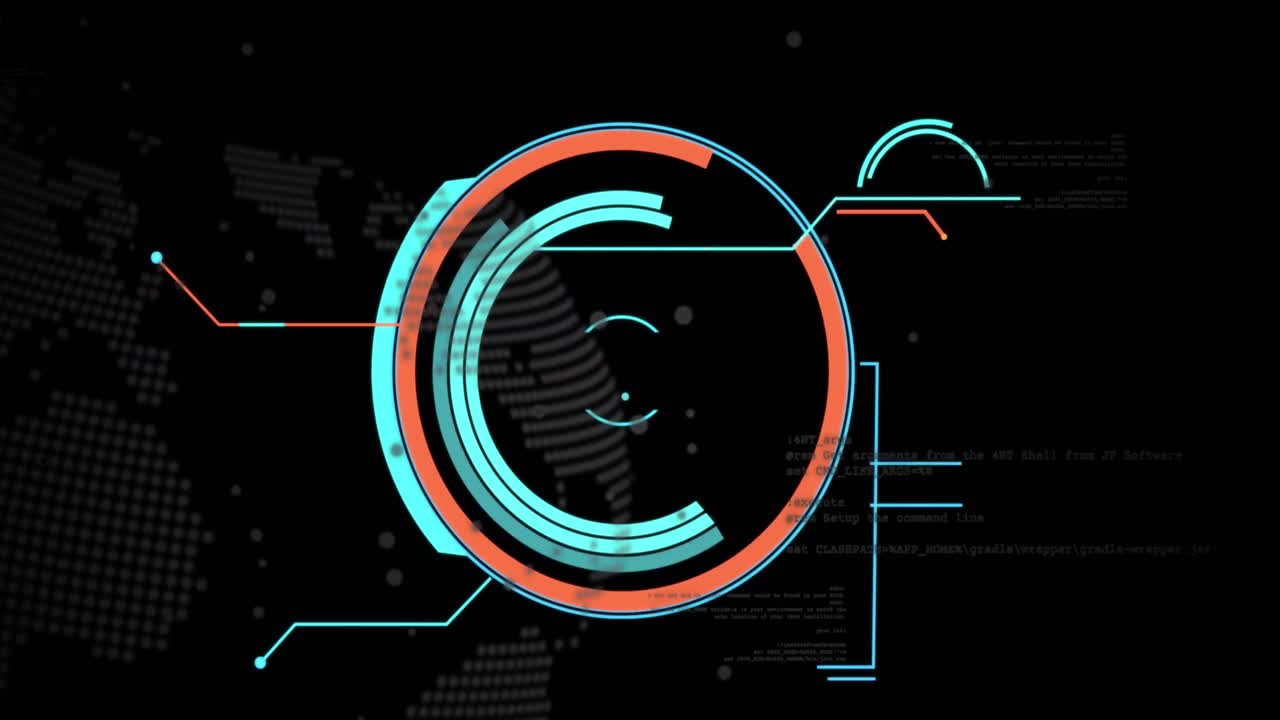 Animation of digital data processing and scan scoping over black background