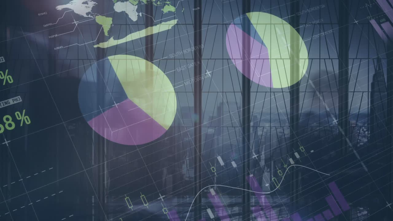 animación del procesamiento de datos financieros en oficinas modernas