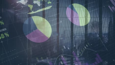 animación del procesamiento de datos financieros en oficinas modernas