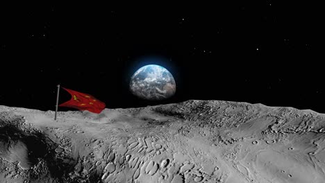 chinese flag on the moon with earth in background