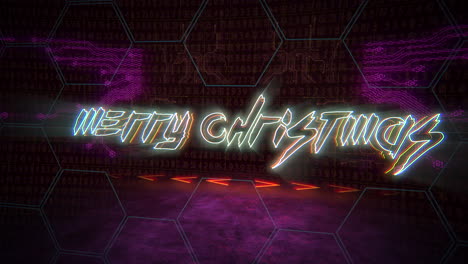 Animation-intro-text-Merry-Christmas-and-cyberpunk-animation-background-with-computer-matrix-numbers-and-grid-1