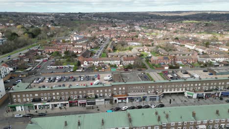 Debden-Broadway-shops-and-houses-Essex-UK-drone-aerial-view