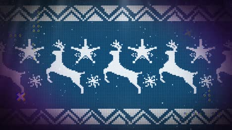 animation of reindeer and snowflake repeated over blue background