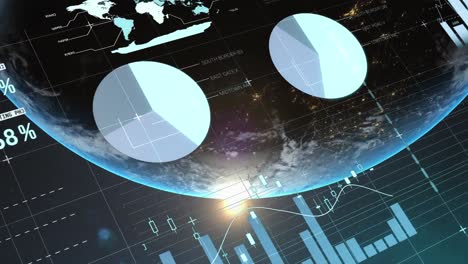 animation of data processing and statistics over globe