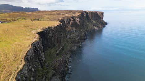 drone dolley shot of the high kilt rocks in scotland on a sunny day