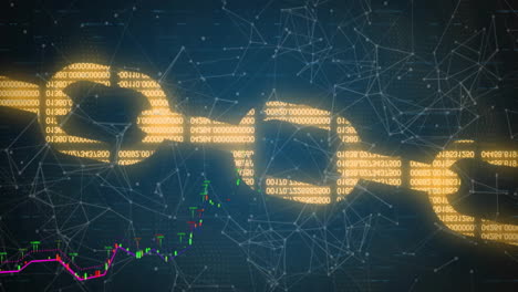 animation of chain of data processing over shapes