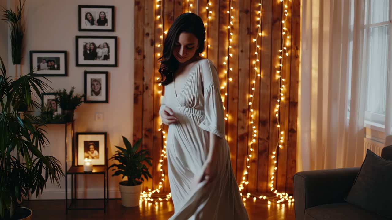 Pregnant Woman in a Cozy Living Room