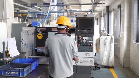 works are work cnc machine in industry. industry 5.0, industrial 4.0 concept