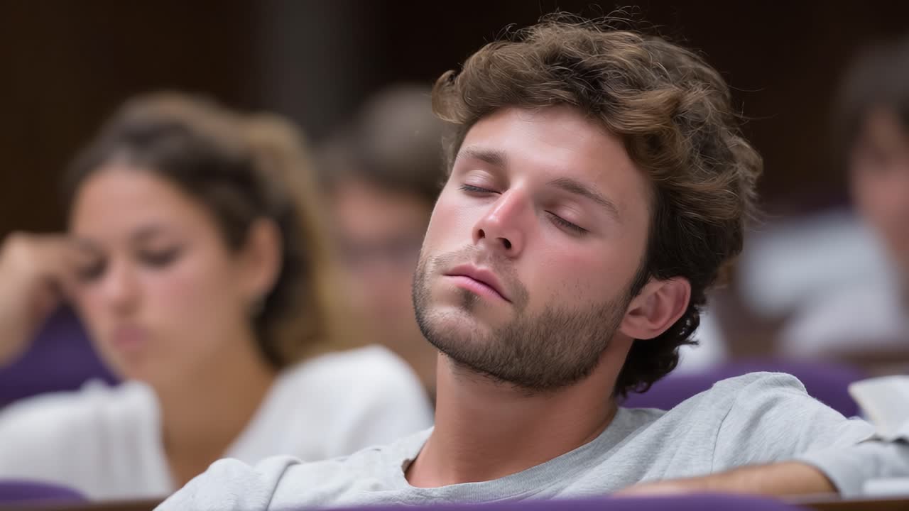 A Student's Nap: Capturing the Essence of Drowsiness During Class in a Lecture Hall Environment with Peers in the Background, Illustrated Through Two Distinct Frames