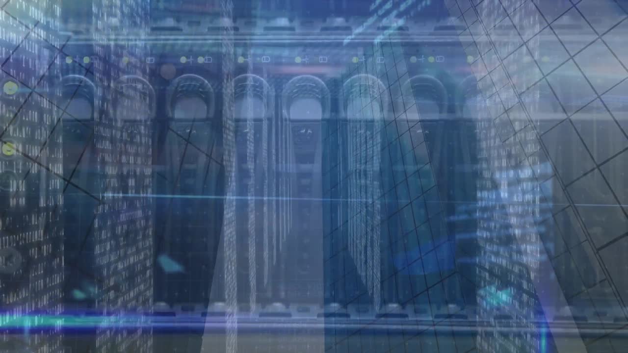 animación del procesamiento de datos en la sala de servidores