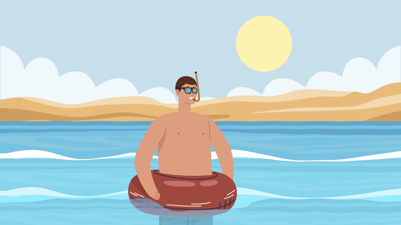 Man Swimming with Snorkel and Tube