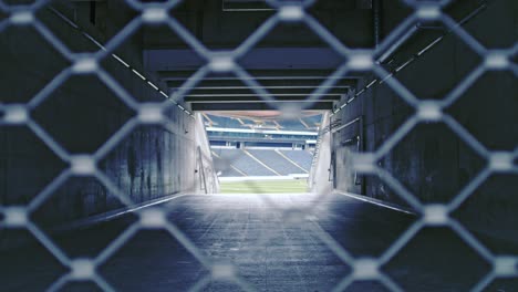 Vista-Cercana-De-Una-Entrada-Cerrada-A-Un-Estadio-De-Fútbol-En-Alemania,-Foco-De-Rack