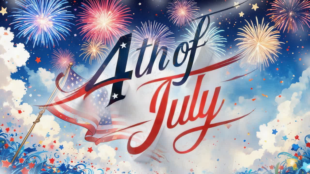 4th of July Celebration with Fireworks and American Flag