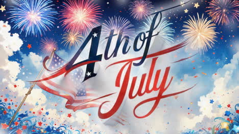 4th of july celebration with fireworks and american flag
