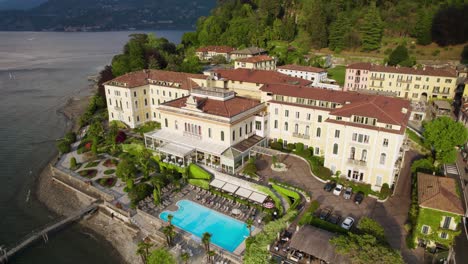 luxury grand hotel villa serbelloni in touristic town of bellagio, lake como, italy - aerial