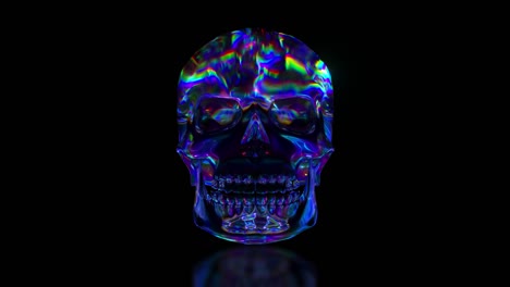 entorno de fondo reflectante del cráneo humano. espectro de neón iridescente colorido. bucle sin costuras 3d
