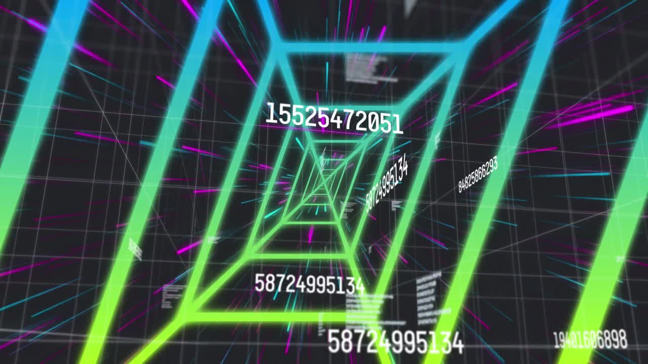 검은색 배경의 모양 위에 데이터 처리의 애니메이션