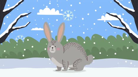 conejo en el paisaje nevado temporada de invierno