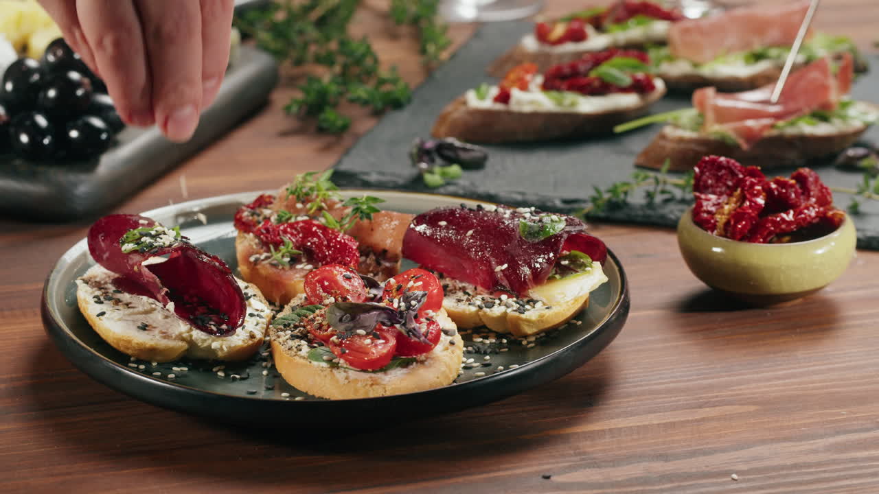 A variety of canapes served as appetizers