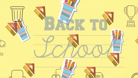 animation of back to school text over school icons