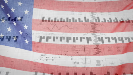 animation of data processing over flag of america