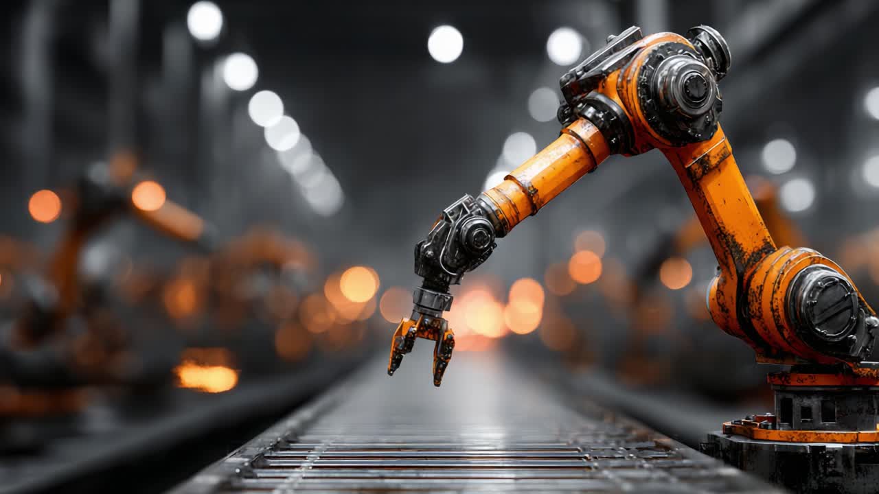 Advanced Industrial Robotics: High-Precision Robotic Arm Operating in a Modern Manufacturing Facility with Enhanced Automation and Precision Engineering