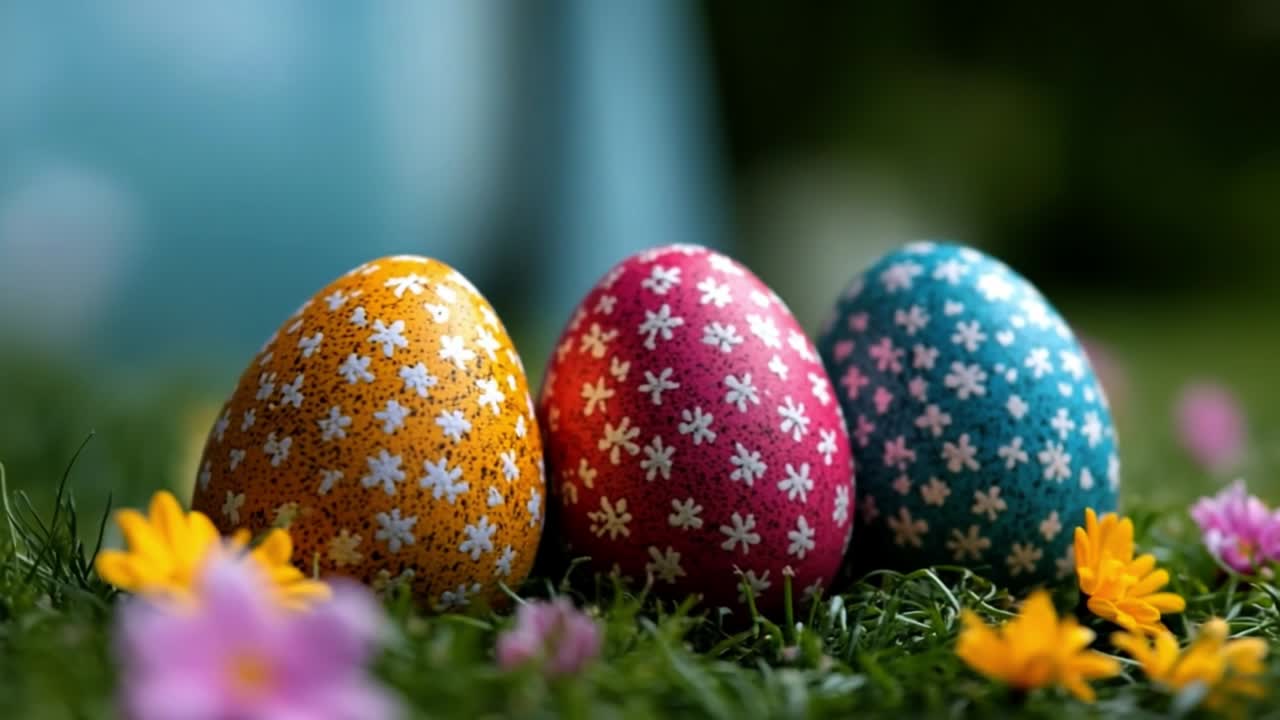 Colorful Easter Eggs in Grass