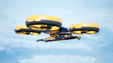 large cargo drone with spreader for containers during flight.