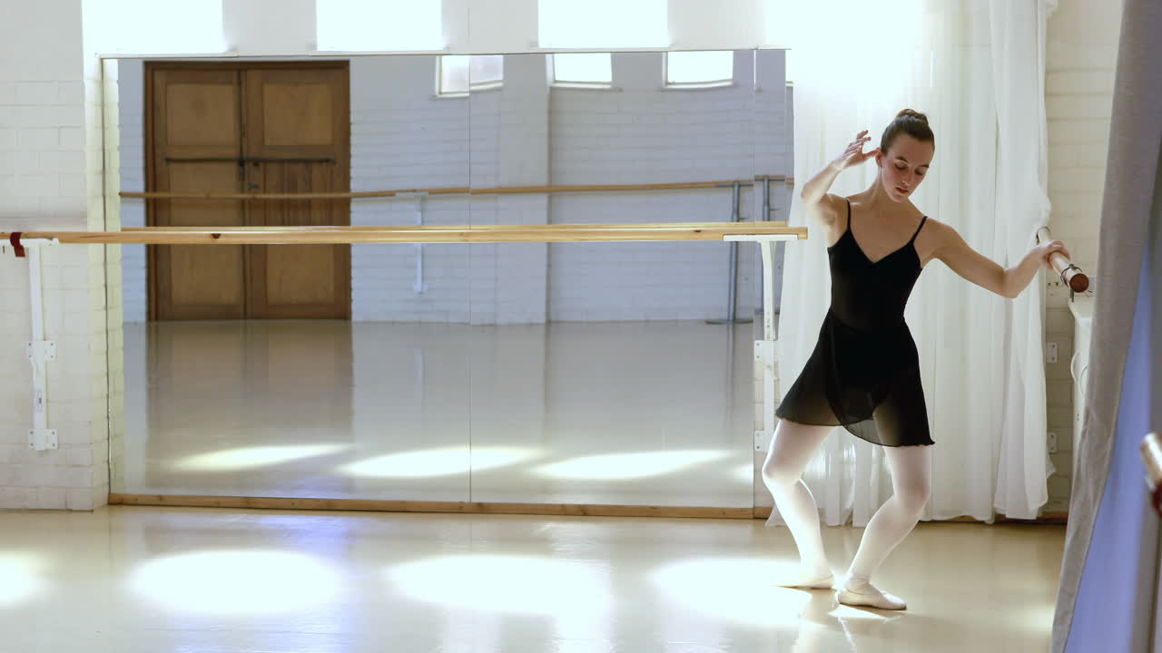 발레리나는 바로 운동을 하고 있습니다.