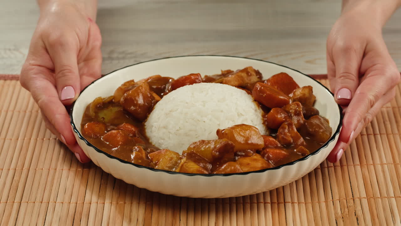 Japanese curry rice with fry pork Tonkatsu, Katsu Kare, Japanese breaded cooking dinner in restaurant, close up macro of asian food