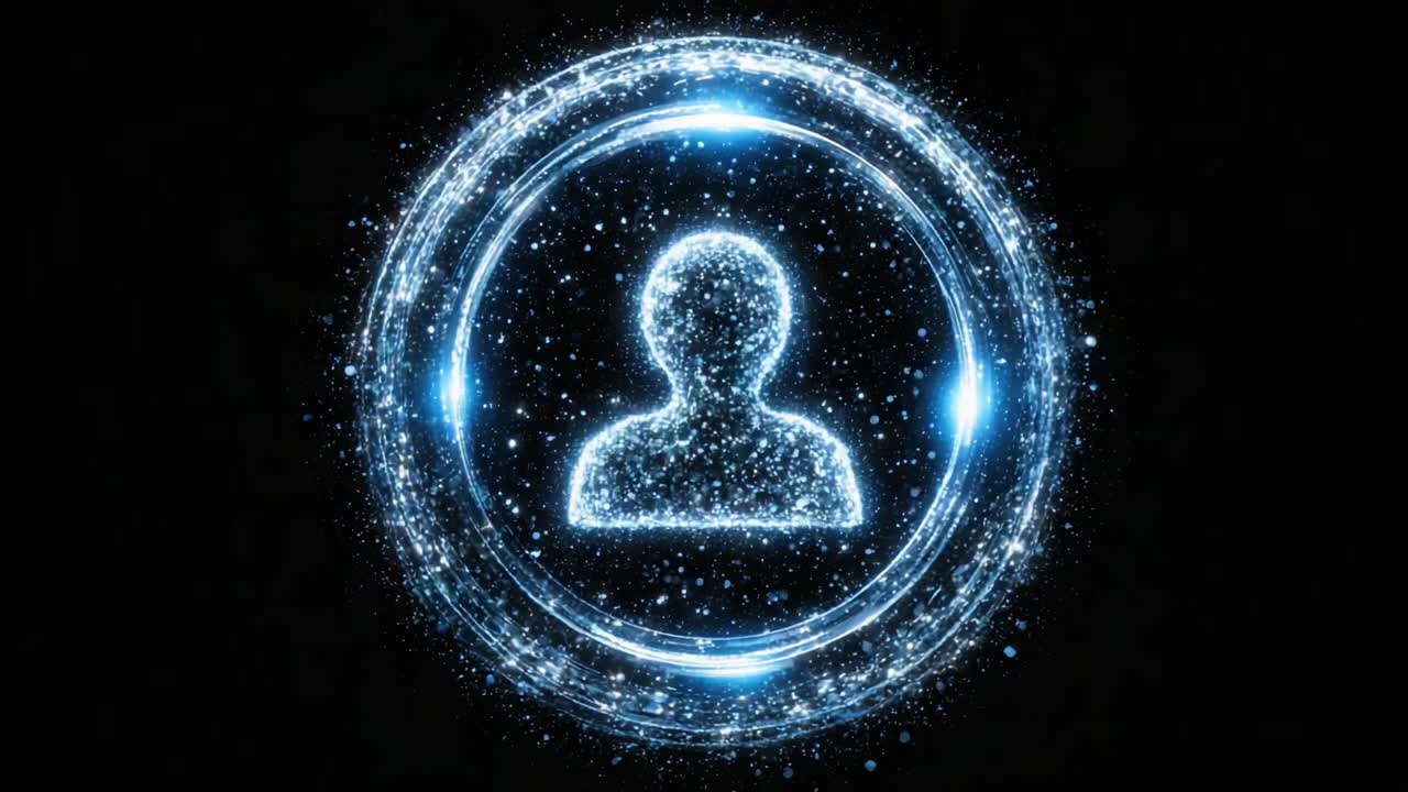 Illuminated Silhouette in a Circular Glow: A Stunning Visual Representation of Identity and Presence in a Sparkling Universe