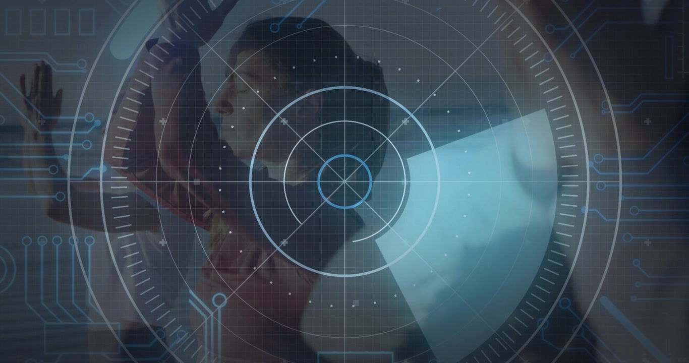 Animation of data processing over diverse women practicing yoga